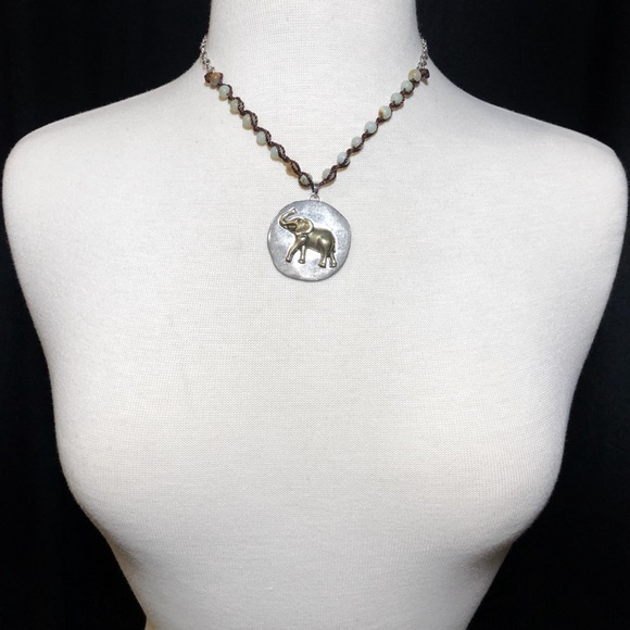 2-Tone Elephant Stone Necklace Earrings Set - Picture 3 of 3